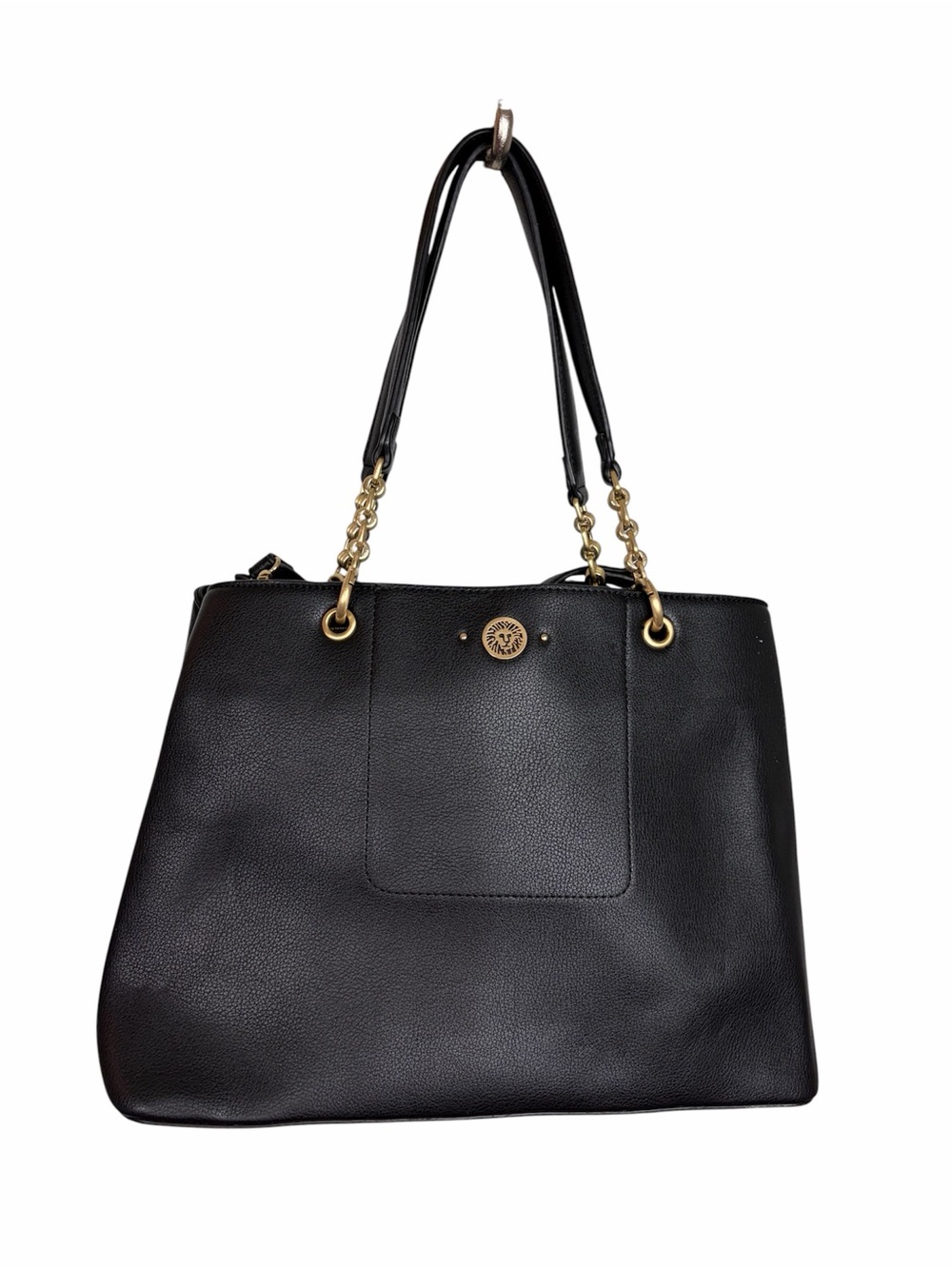 Anne Klein Black Faux Leather Shoulder/Crossbody Bag, Gold Chain Accents